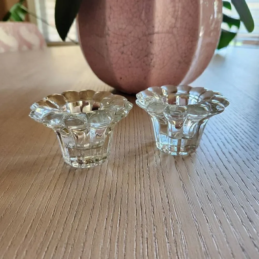 Clear glass floral candlestick holders tulip flared dinner candlelit table decor